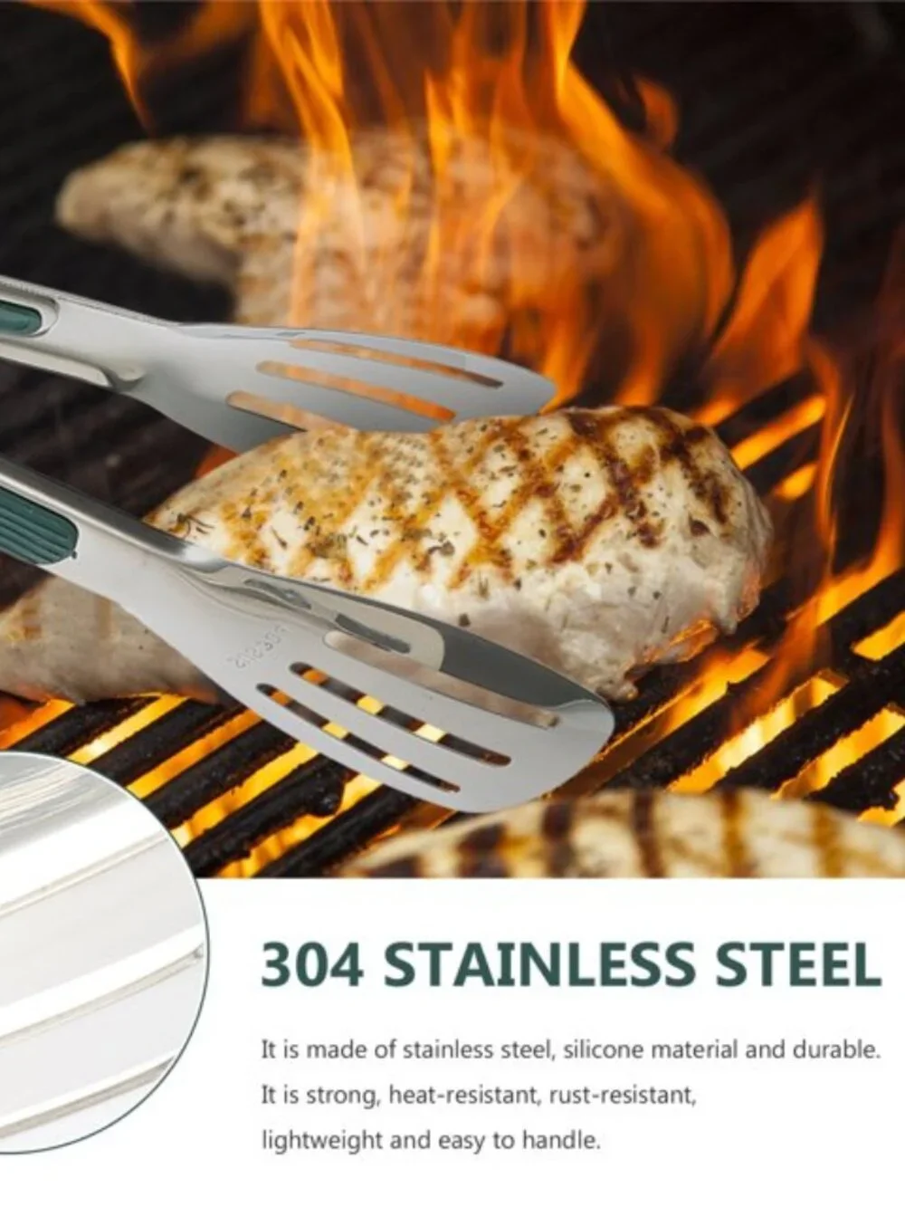 3x Stainless Steel Kitchen Tongs Food Serving Grill Multi Purpose Cooking Tongs